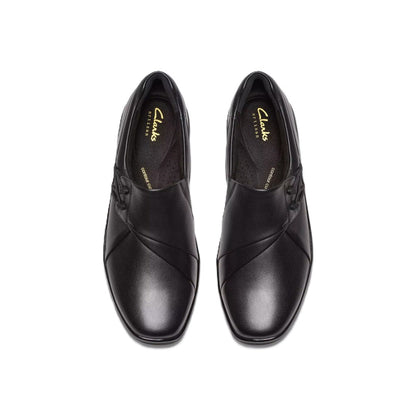 Clarks Womens Lynell Black Leather Slip On Loafer Wide Comfort