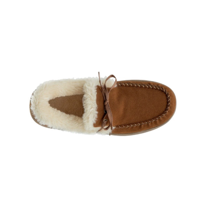 Orthofeet Men's Tuscany Classic suede moccasin slippers with faux fur Brown Shoes