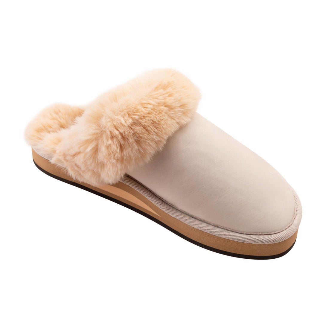 Rainbow Sunset Snugs – Women’s Premier Leather Fleece Slippers - Sand