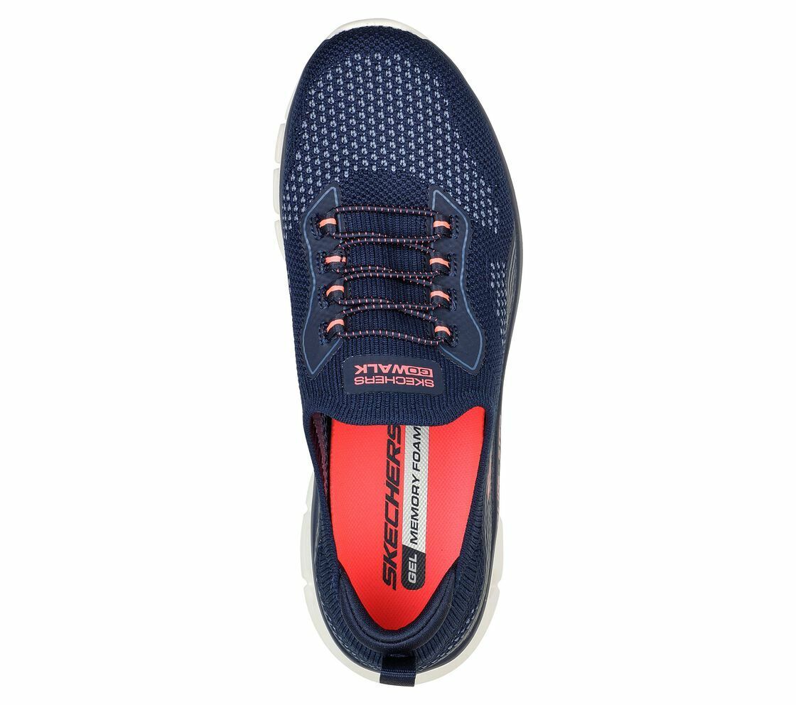 Skechers Go Walk Glide Step Flex Navy Coral Shoe Women Slipon Memory Foam 124808