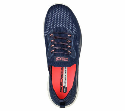 Skechers Go Walk Glide Step Flex Navy Coral Shoe Women Slipon Memory Foam 124808
