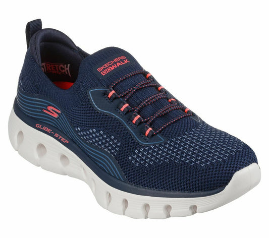 Skechers Go Walk Glide Step Flex Navy Coral Shoe Women Slipon Memory Foam 124808