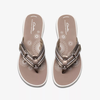 Clarks Women's Breezey Sun H Comfortable Braided and Stitching Strap Slip-On Sandal, Pewter 26182353