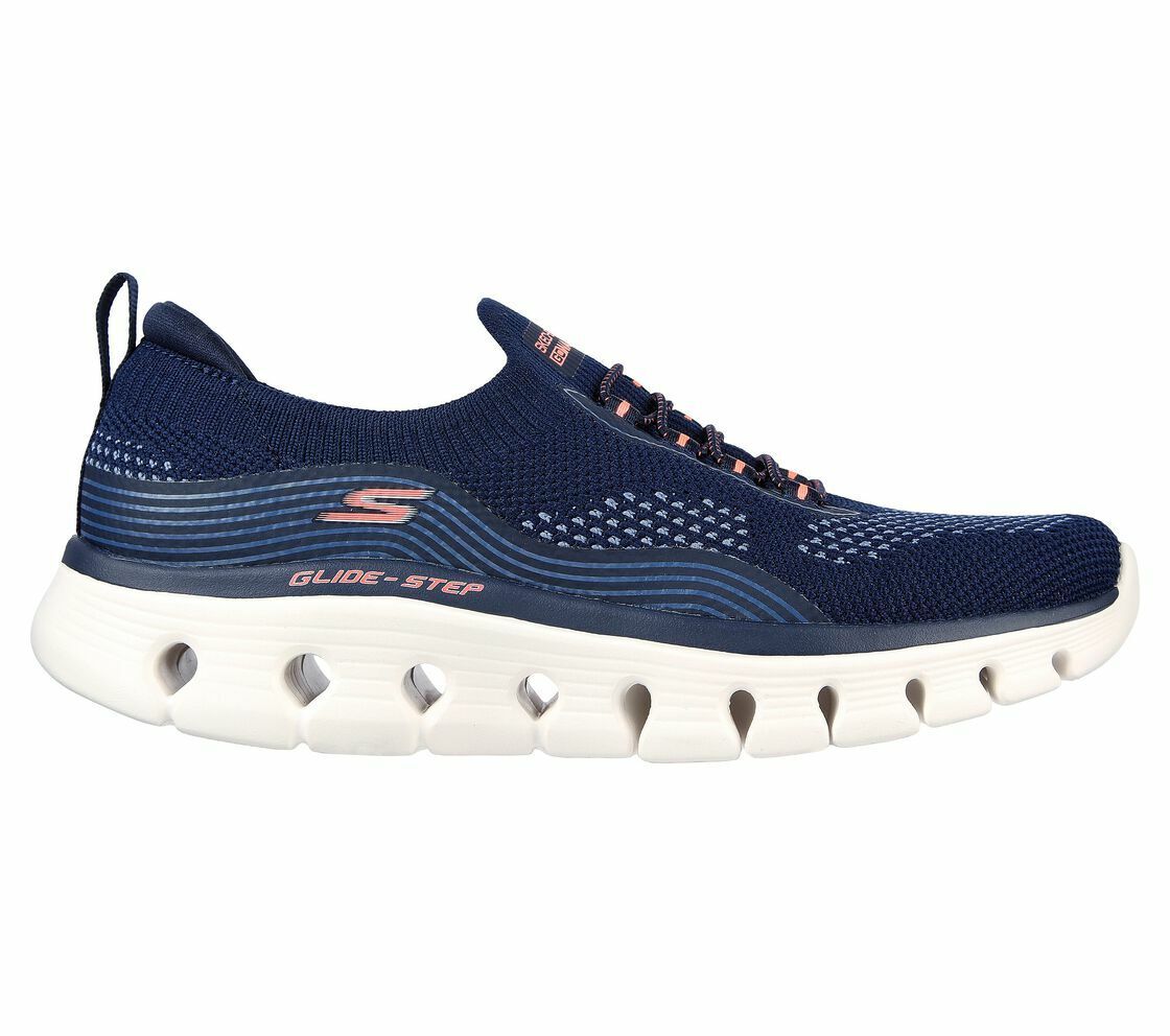 Skechers Go Walk Glide Step Flex Navy Coral Shoe Women Slipon Memory Foam 124808