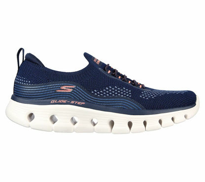 Skechers Go Walk Glide Step Flex Navy Coral Shoe Women Slipon Memory Foam 124808