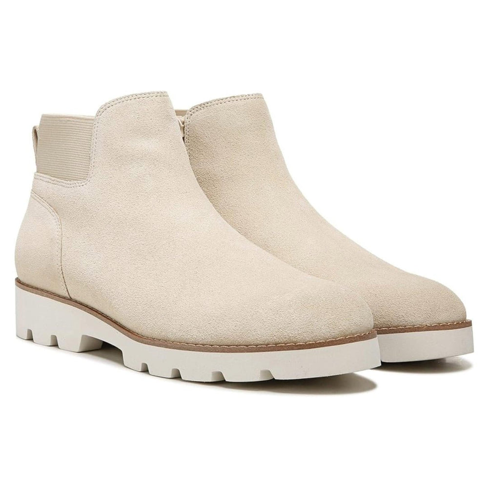 Vionic Women’s Brionie Chelsea Pull-Up Short Ankle Boot – Semolina Beige Suede Slip-On Orthotic Boot with Arch Support