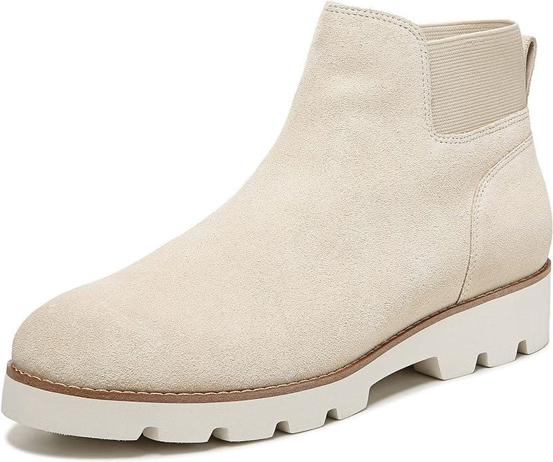 Vionic Women’s Brionie Chelsea Pull-Up Short Ankle Boot – Semolina Beige Suede Slip-On Orthotic Boot with Arch Support