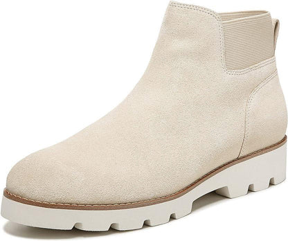 Vionic Women’s Brionie Chelsea Pull-Up Short Ankle Boot – Semolina Beige Suede Slip-On Orthotic Boot with Arch Support