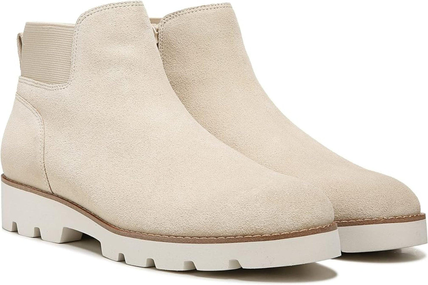 Vionic Women’s Brionie Chelsea Pull-Up Short Ankle Boot – Semolina Beige Suede Slip-On Orthotic Boot with Arch Support