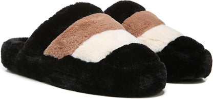 Vionic Women’s Cosmina Black Multi Shearling Slippers – Orthotic Support Cozy Indoor House Slippers with Arch Support & Rubber Sole
