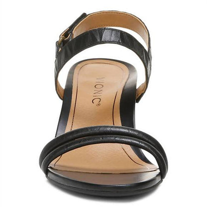 Vionic Women's Orthotic Emmy Wedge Sandals – Black Leather, Arch & Heel Support – Chic Backstrap Design