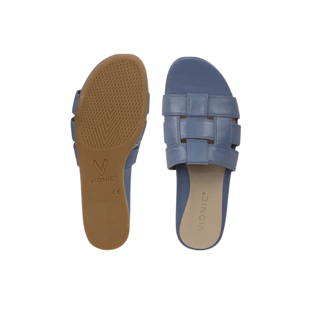 Vionic Women's Glendora Slide Sandal - Pacific Blue Leather
