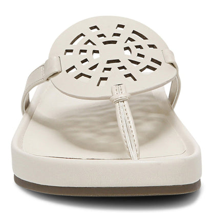 Vionic Women’s Solari Cream Leather Sandals – Arch Support, Adjustable Strap, Orthotic Slide for All-Day Comfort