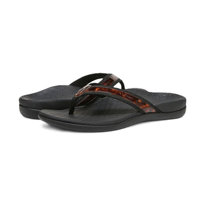 Vionic Women’s Tide II Toe Post Sandals – Black Tortoise Orthotic Flip Flops with Arch Support & Cushioned Footbed