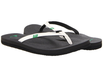 Sanuk Yoga Joy Women's Size Black/White Sandals Flip Flops SWS10275WHT