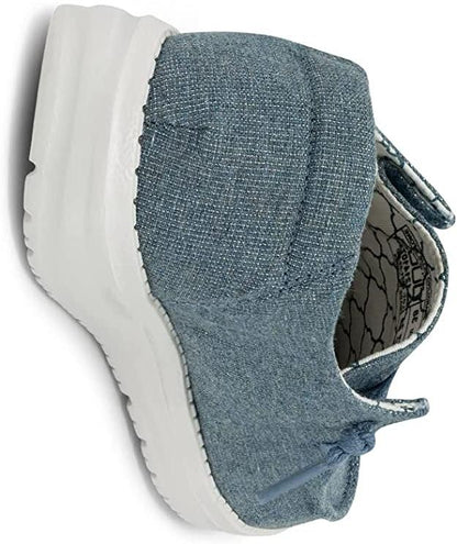 Hey Dude Women's Wendy Sox, Boho, Chambray Grey / Black / Blue Slip-on Shoes