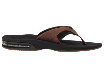 Reef Leather Fanning Black / Bronze Brown Navy Bottler Opener Men's Sandal