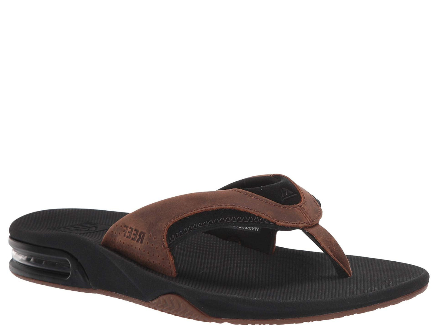 Reef Leather Fanning Black / Bronze Brown Navy Bottler Opener Men's Sandal