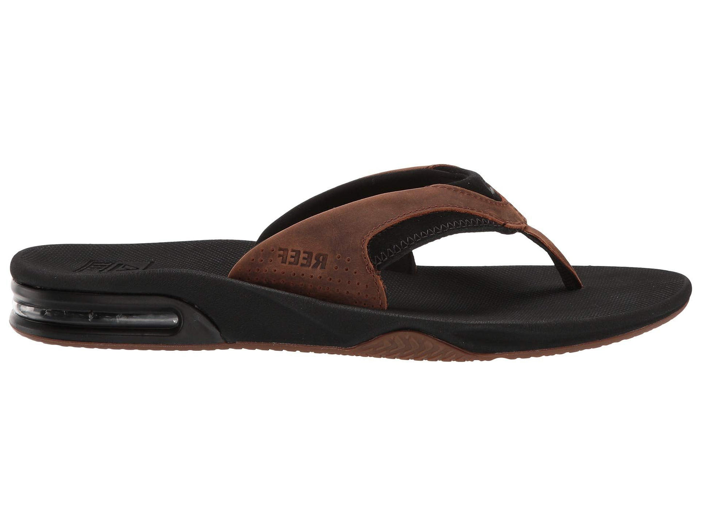 Reef Leather Fanning Black / Bronze Brown Navy Bottler Opener Men's Sandal