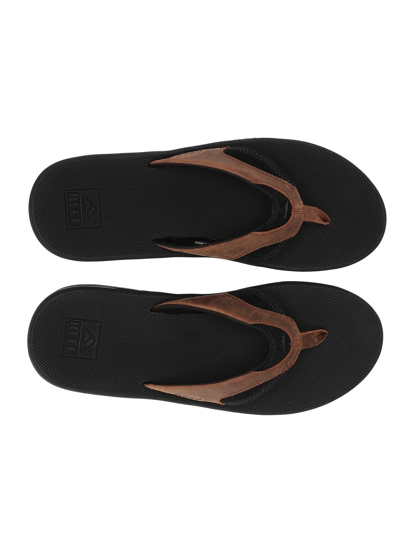 Reef Leather Fanning Black / Bronze Brown Navy Bottler Opener Men's Sandal