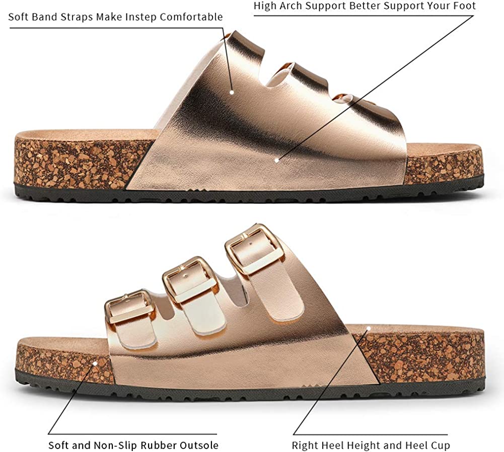 Jeossy Women's 15 Two Buckle Slides Sandals Adjustable Cork Footbed Outdoor Shoes