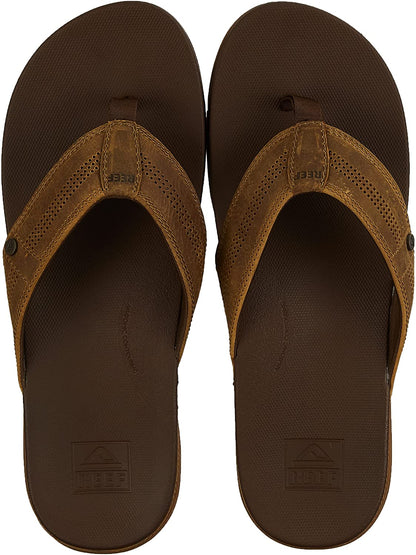 REEF Cushion Lux Men's Flip Flop – Ultra Soft Cushion Footbed, Premium Full Grain Leather Strap, Toffee RF0A3YMNTFF