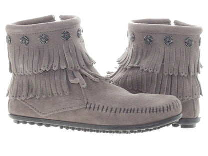 Minnetonka Double Fringe Side Zip Boot Grey 691T Women's Boot