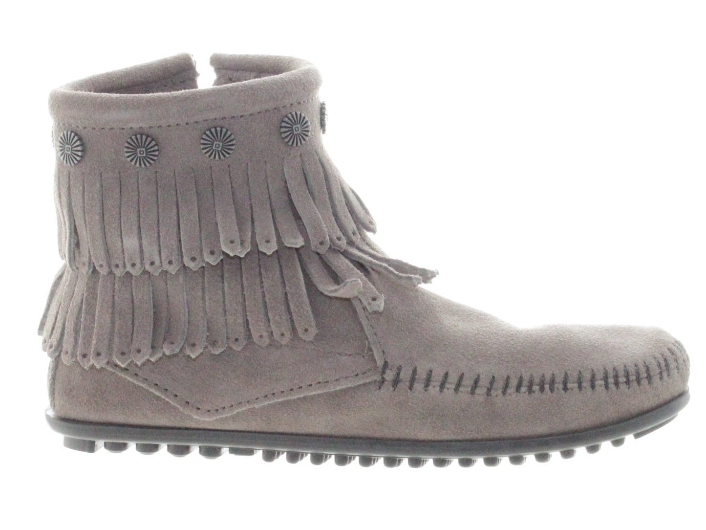 Minnetonka Double Fringe Side Zip Boot Grey 691T Women's Boot