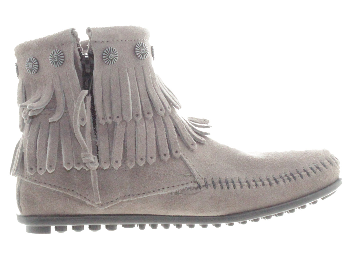 Minnetonka Double Fringe Side Zip Boot Grey 691T Women's Boot