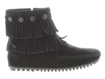 Minnetonka Double Fringe Side Zip Boot Black 699 Women's Boot