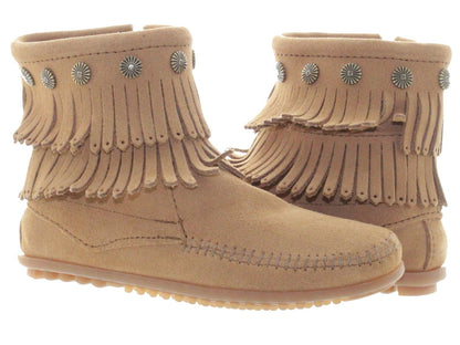 Minnetonka Double Fringe Side Zip Boot TAUPE 697T Women's Boot