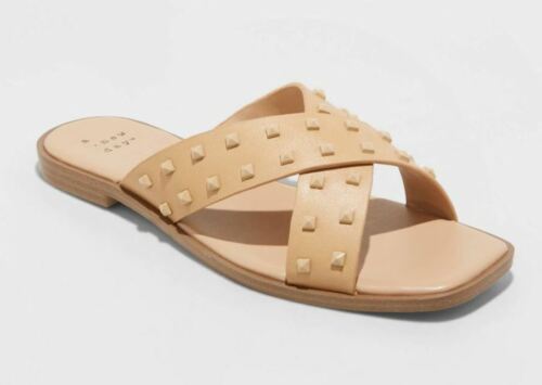 A New Day Women's Emmy Studded Crossband Sandals Tan SIZE 12