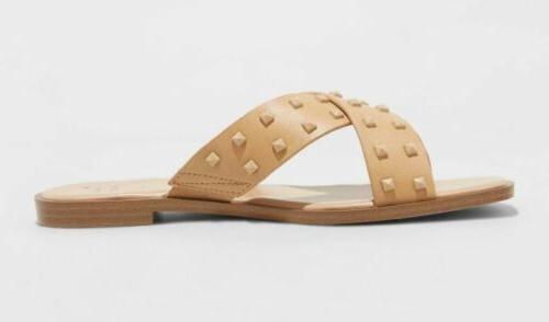 A New Day Women's Emmy Studded Crossband Sandals Tan SIZE 12