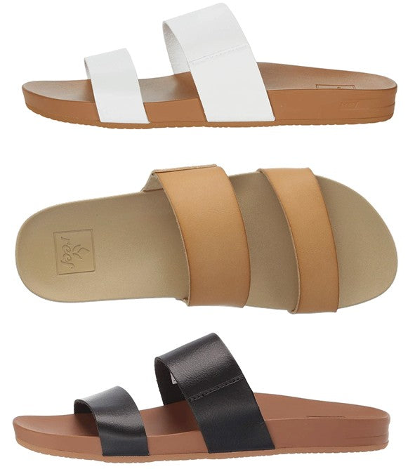 Reef Women's Cushion Vista Black - Natural Slide Sandal ( Vegan)